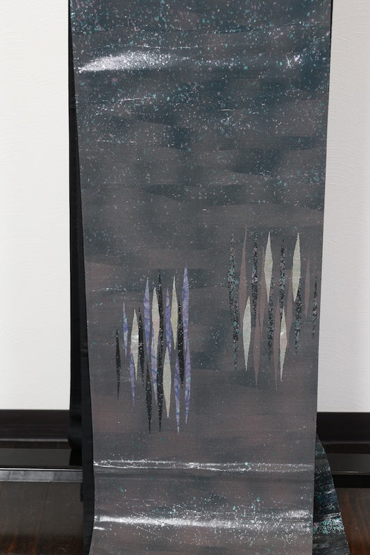 Fukuro obi (formal used sash), blue, purple, black, mist pattern, mother-of-pearl inlay, R12