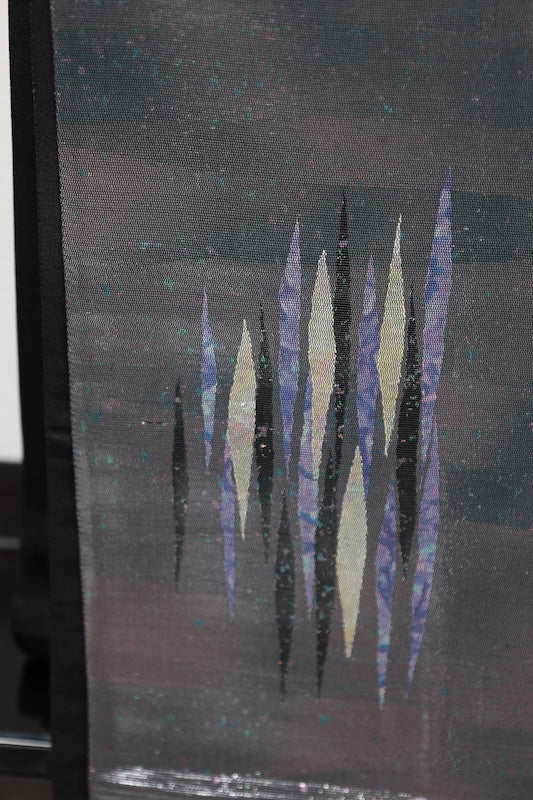 Fukuro obi (formal used sash), blue, purple, black, mist pattern, mother-of-pearl inlay, R12