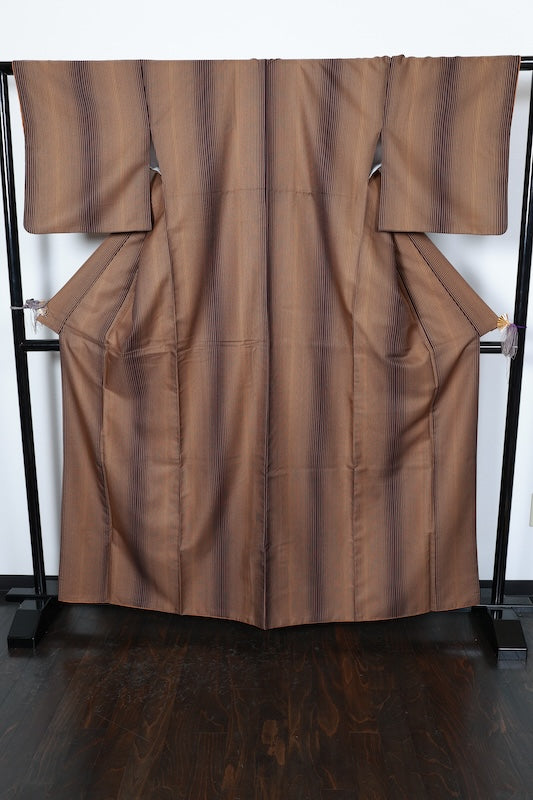 Komon (Japan used kimono fabric) - shades of brown with stripes - R142