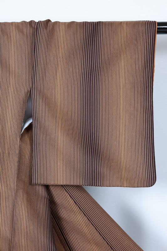 Komon (Japan used kimono fabric) - shades of brown with stripes - R142
