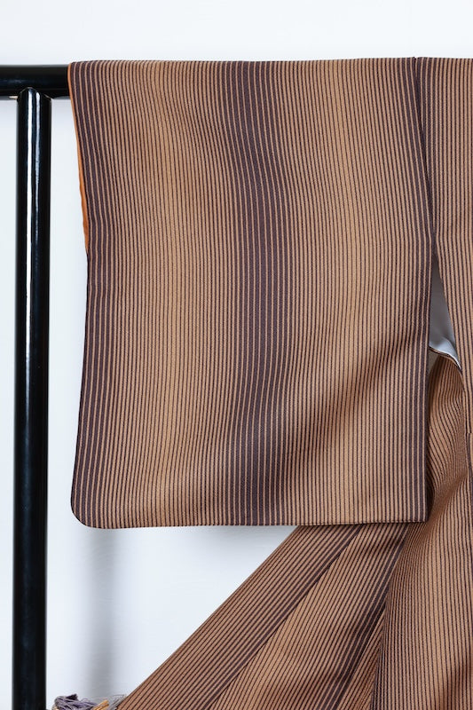 Komon (Japan used kimono fabric) - shades of brown with stripes - R142