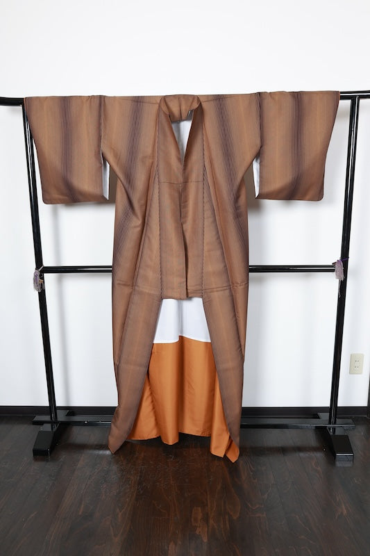 Komon (Japan used kimono fabric) - shades of brown with stripes - R142