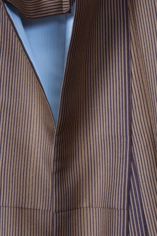 Komon (Japan used kimono fabric) - shades of brown with stripes - R142