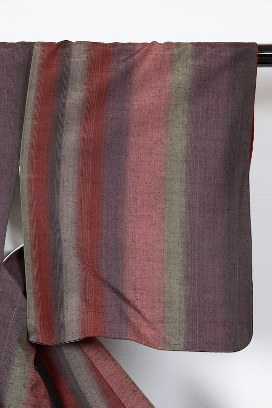 Nishijin Tsumugi silk fabric, purple, green, brown stripes, R146
