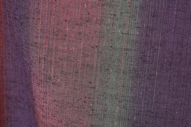 Nishijin Tsumugi silk fabric, purple, green, brown stripes, R146