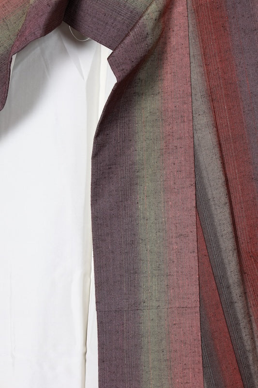 Nishijin Tsumugi silk fabric, purple, green, brown stripes, R146