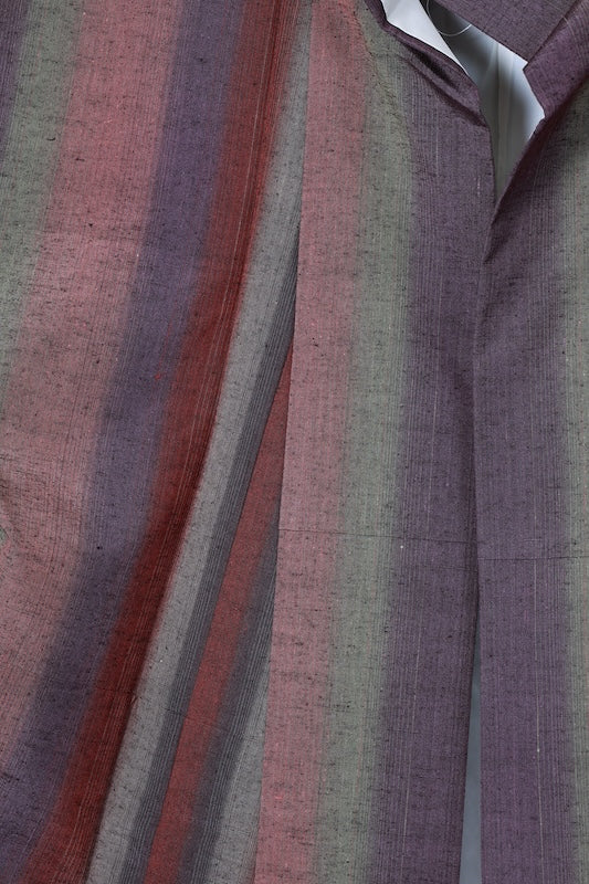 Nishijin Tsumugi silk fabric, purple, green, brown stripes, R146