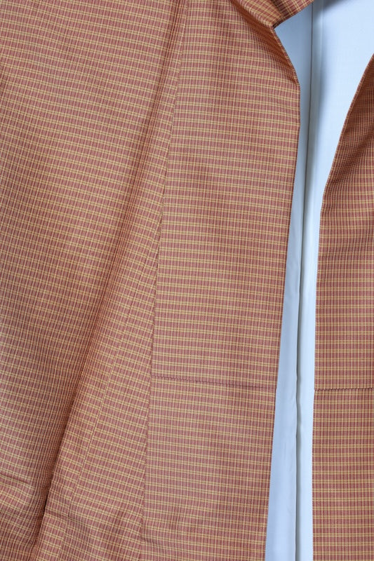 Tsumugi silk fabric(Japan used kimono), yellow and brown checkered pattern, R152