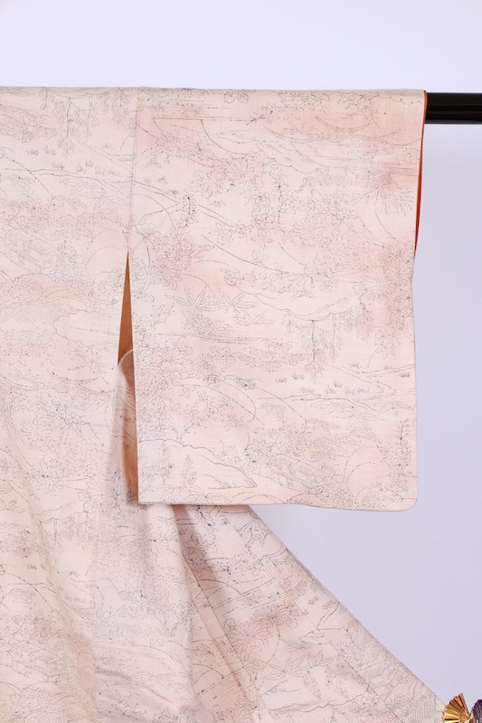 Japanese kimono used <tsumugi> S-size  silk 100% /TT35