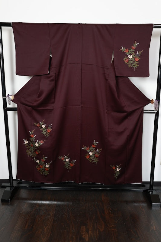 Japan used kimono, purple, green, brown, beige, white, mandarin orange, R160