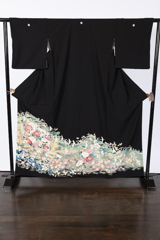 Japanese kimono used <Kurotomesode> L-size  silk 100% /TT34