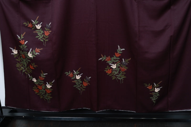 Japan used kimono, purple, green, brown, beige, white, mandarin orange, R160