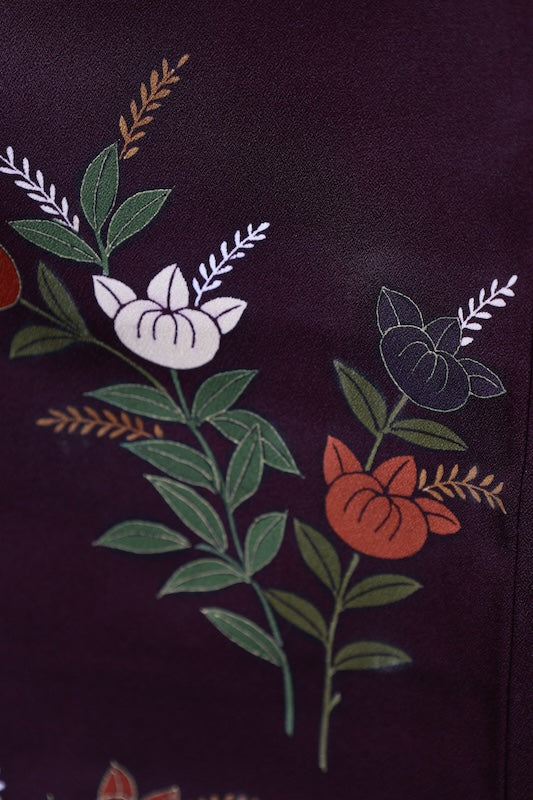 Japan used kimono, purple, green, brown, beige, white, mandarin orange, R160