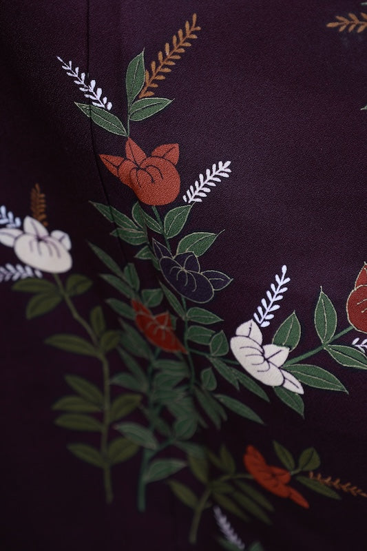 Japan used kimono, purple, green, brown, beige, white, mandarin orange, R160