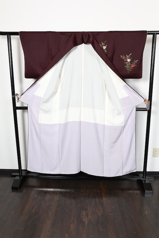 Japan used kimono, purple, green, brown, beige, white, mandarin orange, R160