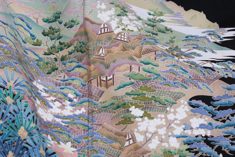 Japanese kimono used <Kurotomesode> M-size  silk 100% /TT33