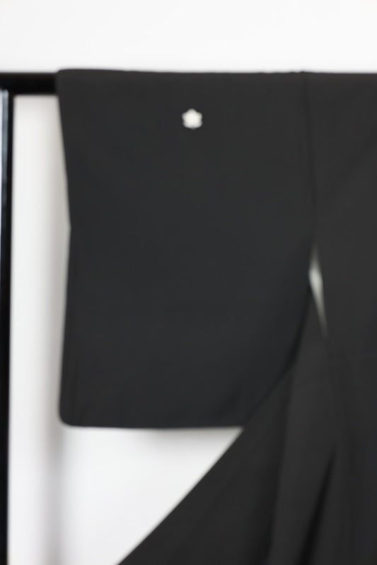 Black formal used kimono (Kurotomesode) - Black, Green, Purple, Indigo, Brown, White, Blue - Five crests of mandarin oranges - Hand-painted - Daimyo procession - R161
