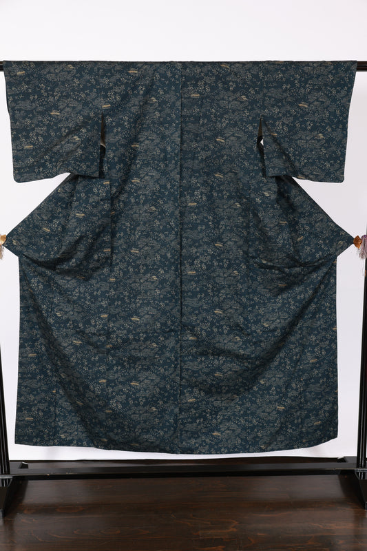 Japanese kimono used <Tsumugi> Msize  silk 100% /B953