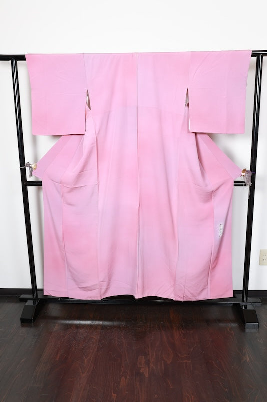 Japan used kimono fabric, pink and purple gradient, embroidered crest, Dakimiyoga, R156