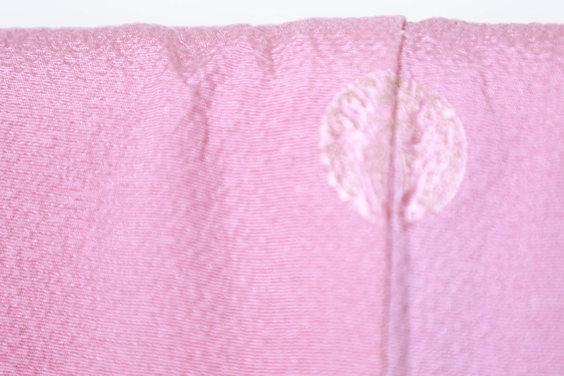 Japan used kimono fabric, pink and purple gradient, embroidered crest, Dakimiyoga, R156