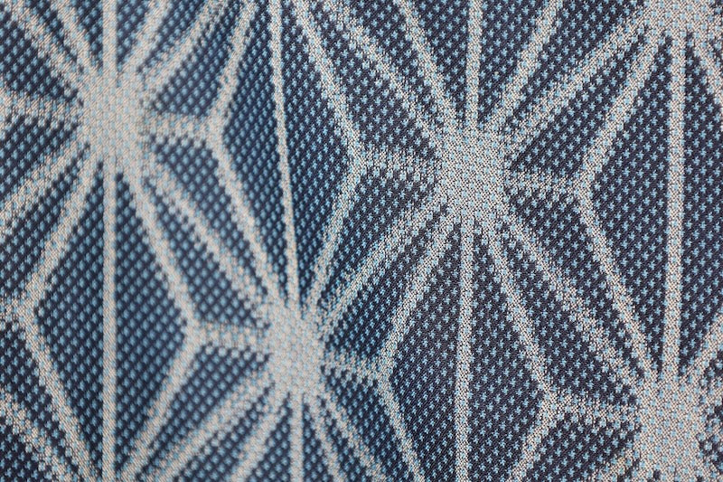 Tsumugi silk(Japan used kimono fabric), indigo, gray, ikat weave, hemp leaf pattern, R173