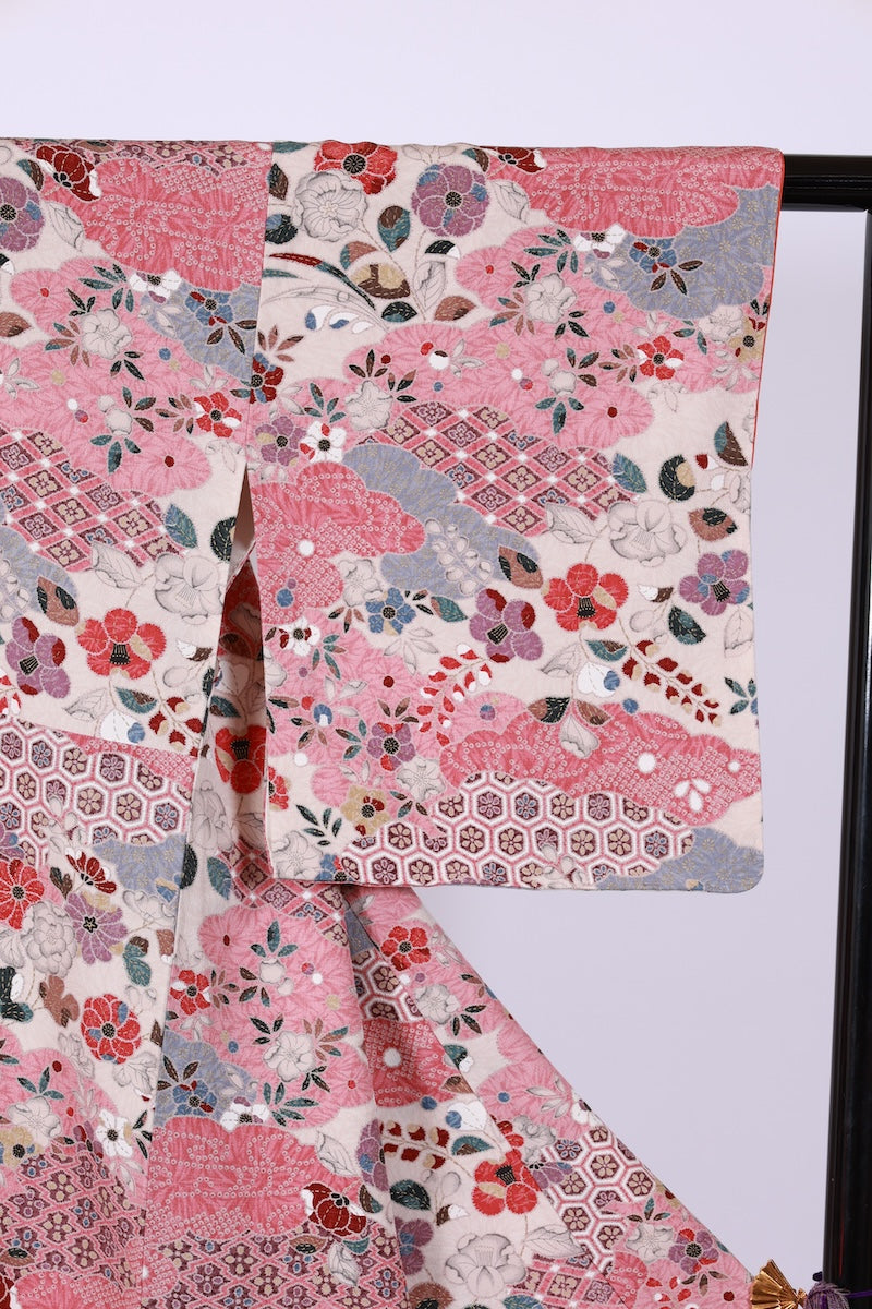 Japanese kimono used <Komon> L-size  silk 100% /B944