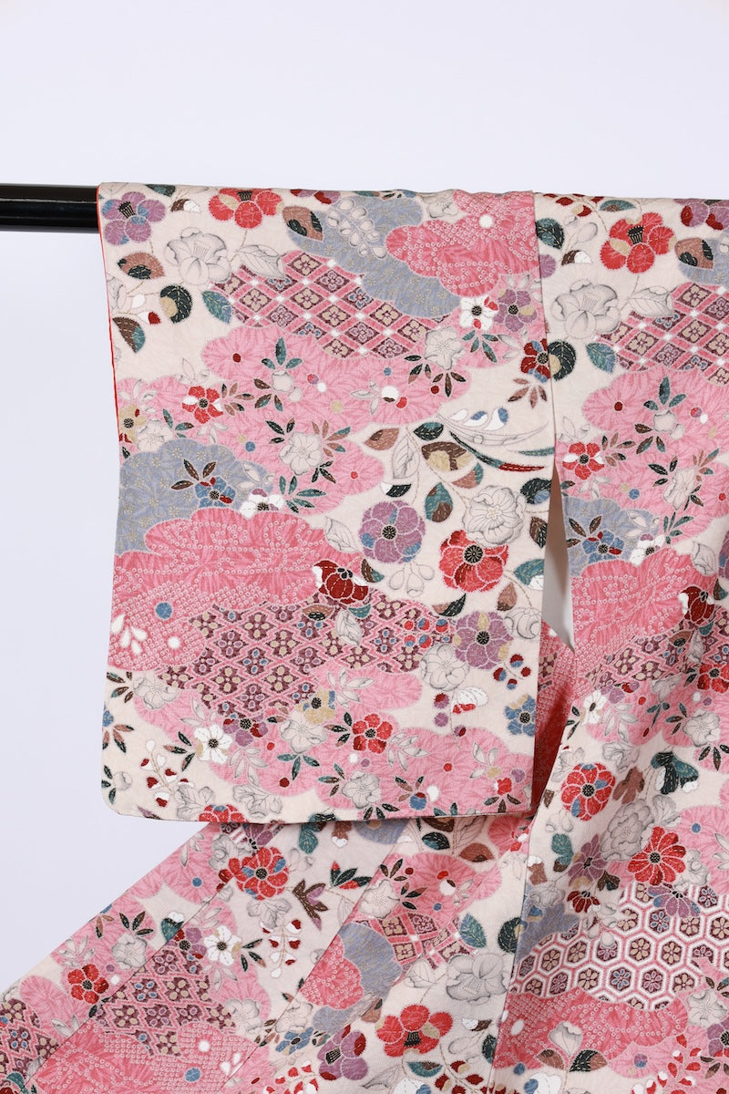 Japanese kimono used <Komon> L-size  silk 100% /B944