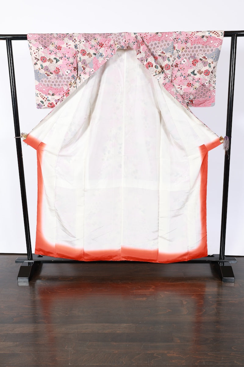 Japanese kimono used <Komon> L-size  silk 100% /B944