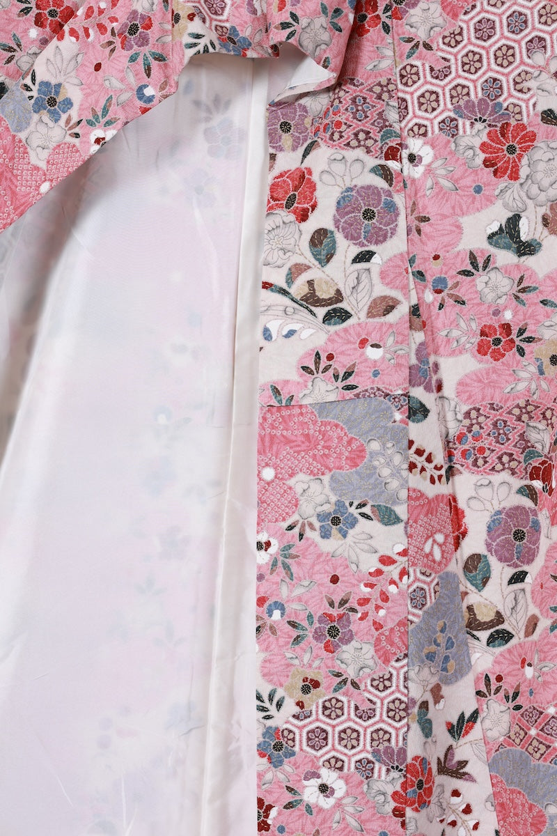 Japanese kimono used <Komon> L-size  silk 100% /B944