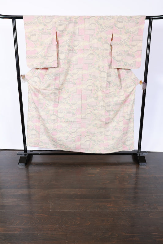 Japanese kimono used <Tsumugi> M-size  silk 100% /B913