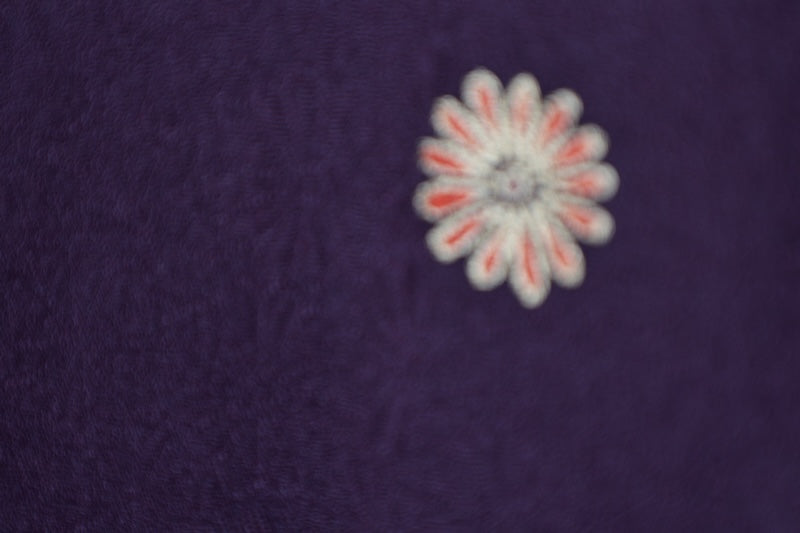 Japan used kimono fabric, red, brown, purple, gold, red chrysanthemum, continuous pattern throughout, R162