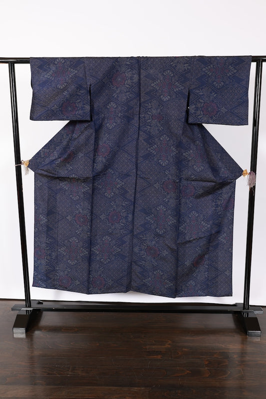 Japanese kimono used <Komonn> M-size  silk wool /B915