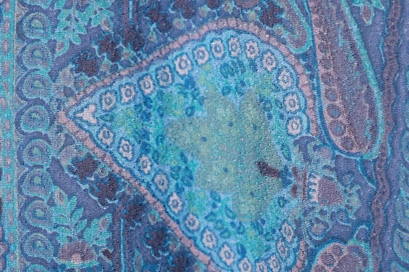 Japan used kimono  fabric, Sarasa design, blue, shades of purple, green, brown, R174