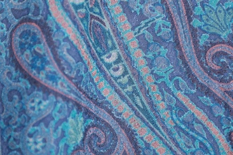 Japan used kimono  fabric, Sarasa design, blue, shades of purple, green, brown, R174