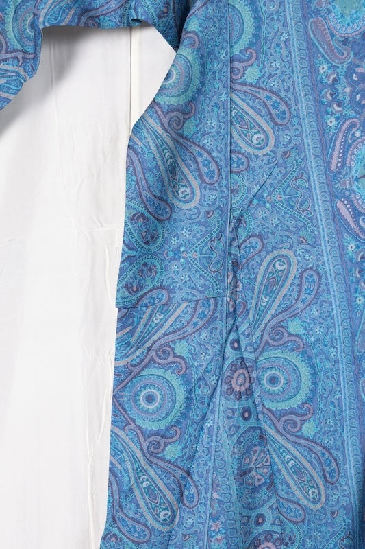 Japan used kimono  fabric, Sarasa design, blue, shades of purple, green, brown, R174