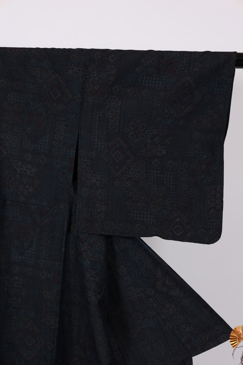 Japanese kimono used <Tsumugi> M-size  silk 100% /B910