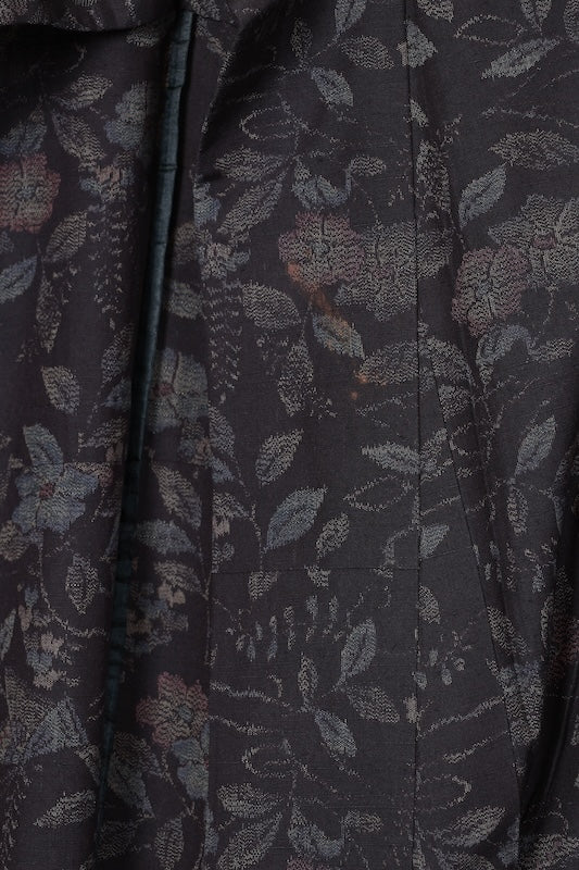 Tokamachi Tsumugi silk(used kimono fabric), brown, purple, indigo, floral and butterfly pattern, ikat weave, handwoven, R175