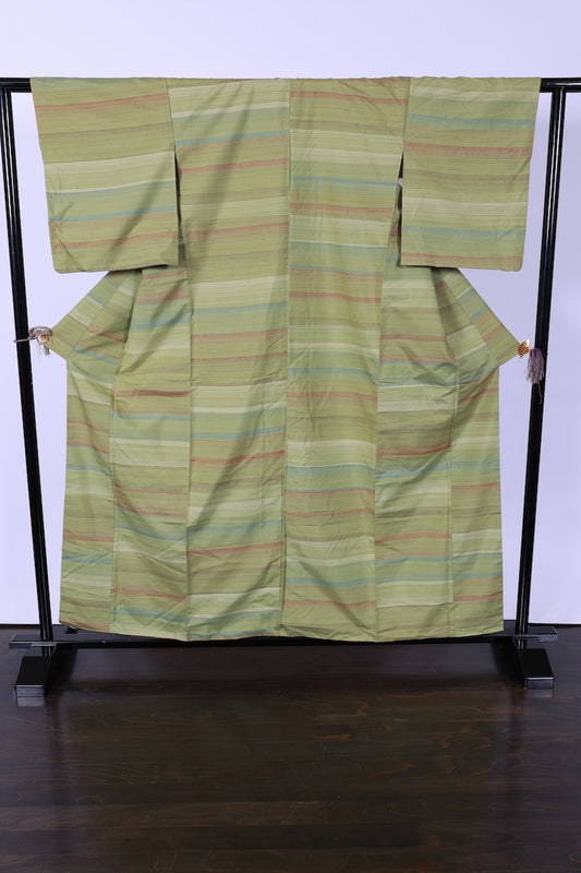 Japanese kimono used <Tsumugi> L-size  silk 100% /B917
