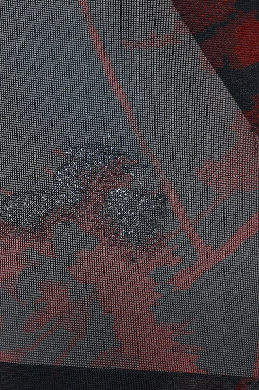 Summer Komon (used kimono fabric), Monsha (sha weave), Nishijin weave, black, red, silver, floral pattern, R210