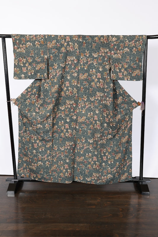 Japanese kimono used <Komon> L-size  silk 100% /B918