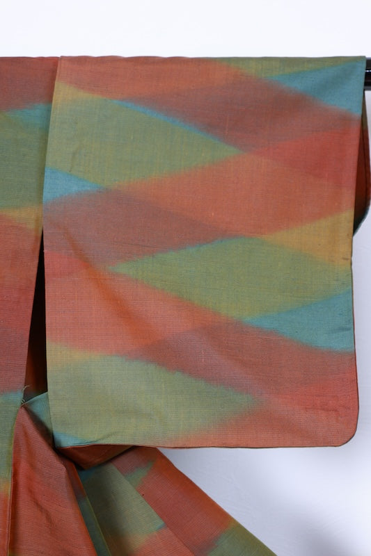 Tsumugi(Japan used kimono) silk fabric, brown and shades of green, R177