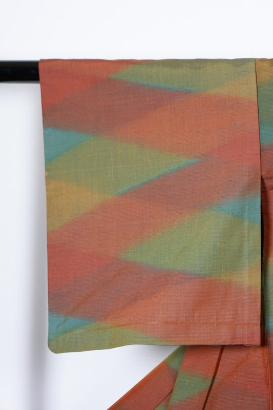 Tsumugi(Japan used kimono) silk fabric, brown and shades of green, R177