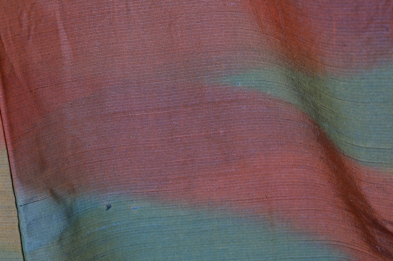 Tsumugi(Japan used kimono) silk fabric, brown and shades of green, R177