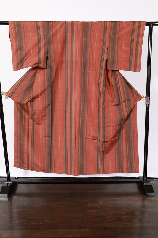 Japanese kimono Unused New <Tsumugi> M-size  silk 100% /B943