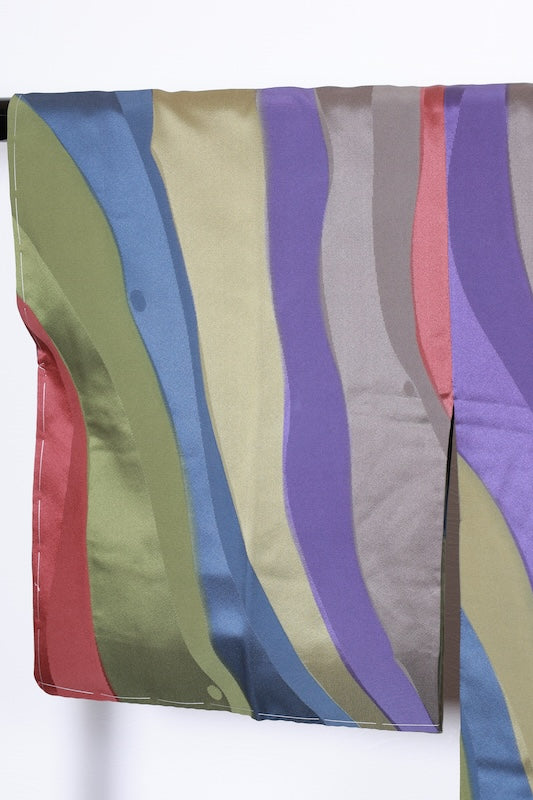 Michiyuki coat, brand new, unused. Available in green, gray, purple, blue, and brown. Features a wavy stripe pattern. (R201)