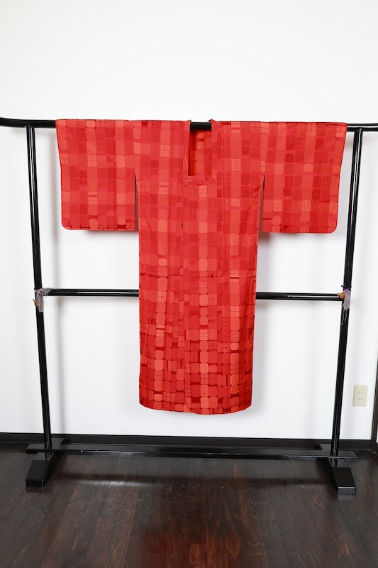 used Raincoat, Red, Orange, Geometric Pattern, R197
