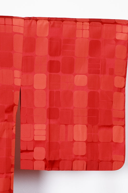 used Raincoat, Red, Orange, Geometric Pattern, R197