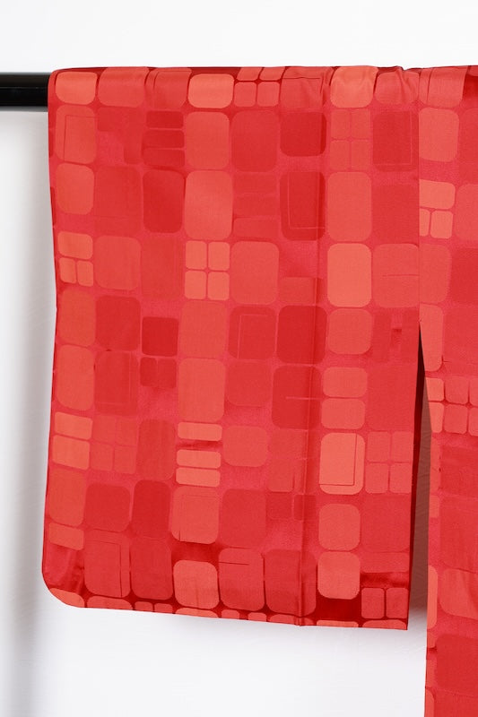 used Raincoat, Red, Orange, Geometric Pattern, R197