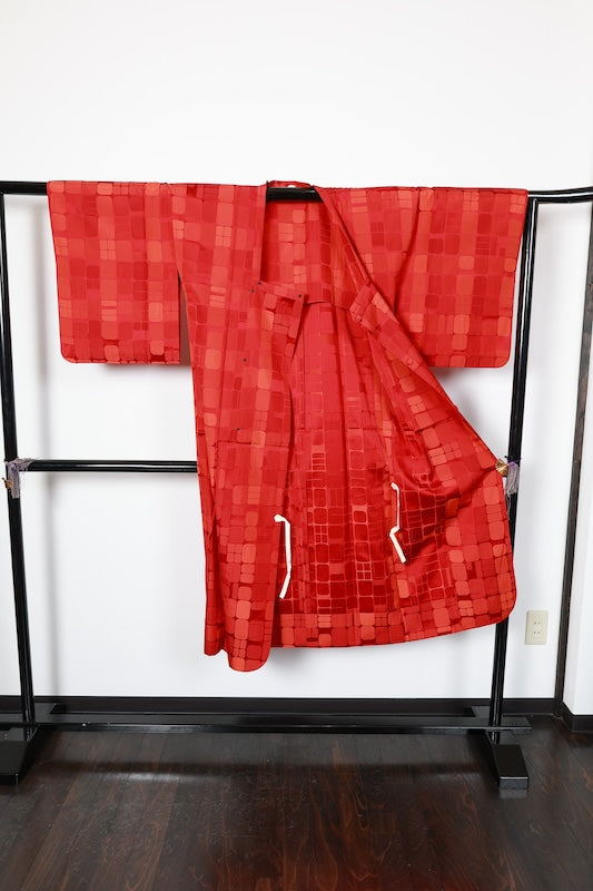 used Raincoat, Red, Orange, Geometric Pattern, R197