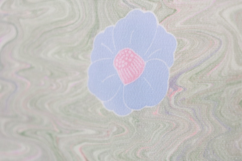 Michiyuki coat (traditional Japanese used jacket) - shades of green, purple, blue, white, coral, suminagashi (marbling), floral pattern - R190